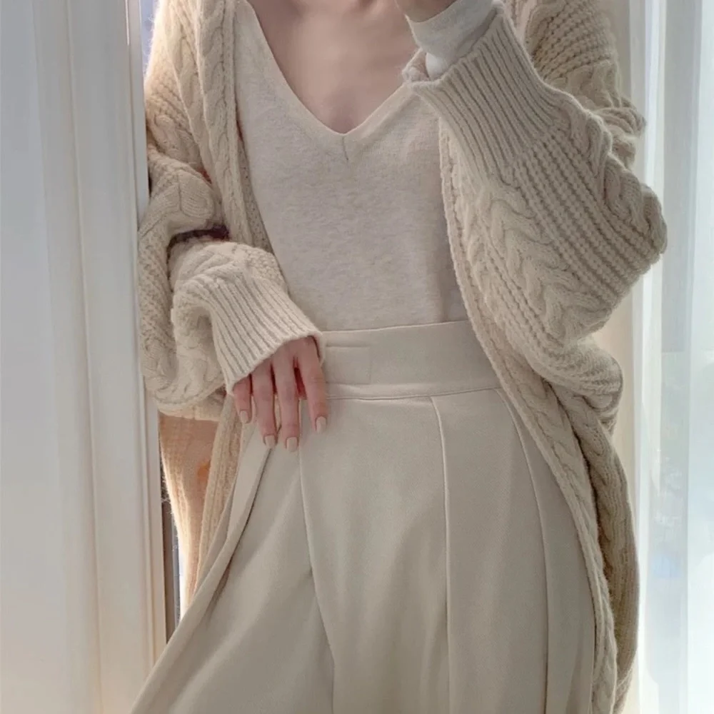 Twist cardigan sweater cable knit cream beige womens knit long sleeve - Picture 8 of 11